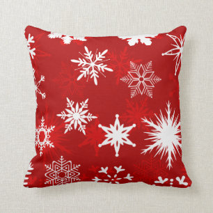 Coussin Flocons de neige de fête rouge de Noël et blanc