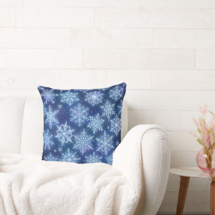 Coussin Flocons de neige de magie hivernale Ciel bleu prof