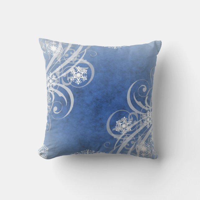 Coussin Flocons de neige de Noël bleus (Recto)