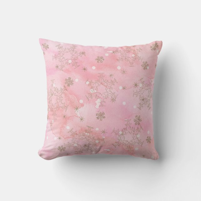 Coussin Flocons de neige de Noël rose motif boho (Recto)