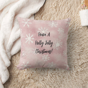 Coussin Flocons de neige d'hiver blancs roses Noël