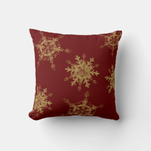 Coussin Flocons de neige dorés burgundy élégants  