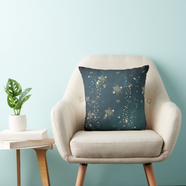 Coussin Flocons de neige dorés chic vert (Chaise)