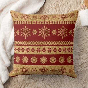 Coussin Flocons de neige dorés sur fond rouge - Noël class