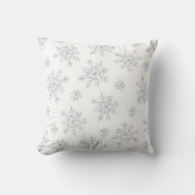 Coussin Flocons de neige élégants aquarelle blanche d'hive (Recto)