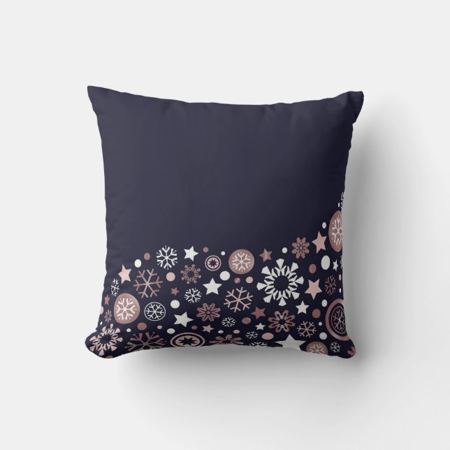 Coussin Flocons de neige élégants chic rose bleu et blanc (Recto)