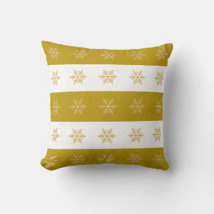 Coussin Flocons de neige élégants sur fond doré et blanc