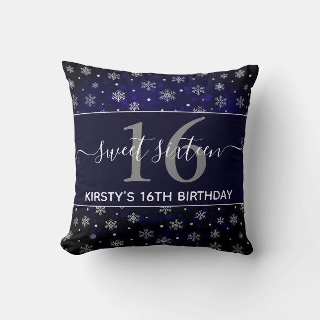 Coussin Flocons de neige en feuille d'argent & Sweet 16 à  (Recto)