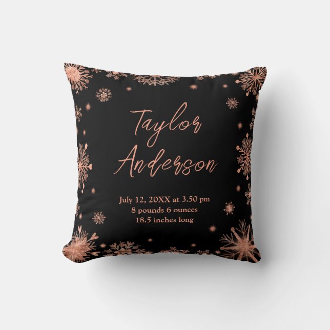 Coussin Flocons de neige en or rose sur des statistiques d (Recto)