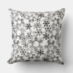 Coussin Flocons de neige en papier découpé noir et gris bl