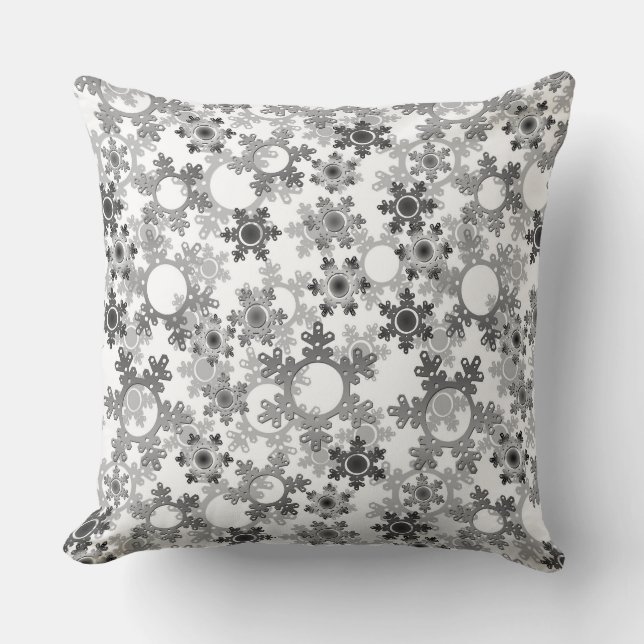 Coussin Flocons de neige en papier découpé noir et gris bl (Recto)