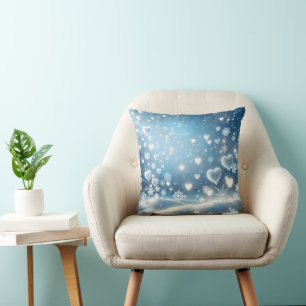 Coussin Flocons de neige et cœurs de neige d'hiver