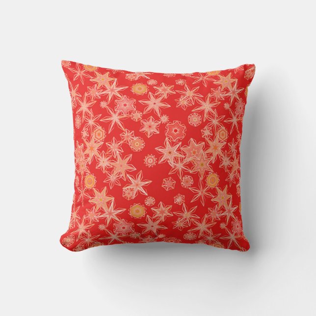 Coussin Flocons de neige géométriques modernes, mandarine (Recto)