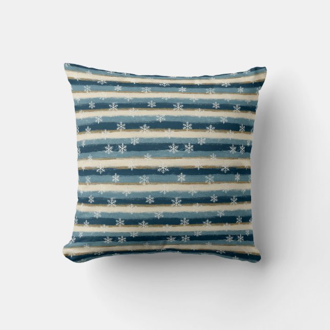 Coussin Flocons de neige hivernaux rustiques bandes peinte (Recto)