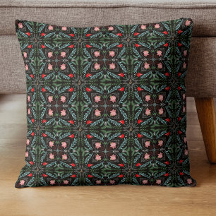 Coussin Flocons de neige, Poinsettias, Cardinaux d'hiver 