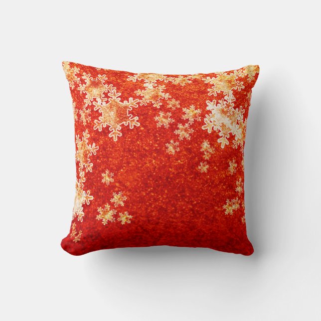 Coussin Flocons de neige rouge vif (Recto)