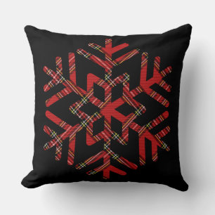 Coussin Flocons de neige tartan à motif rouge