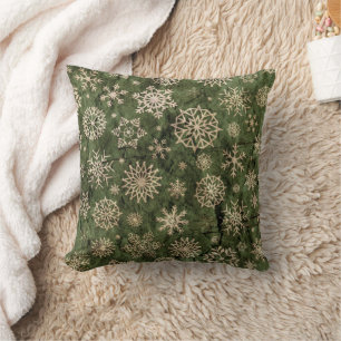 Coussin Flocons de neige verts festifs Noël vacances
