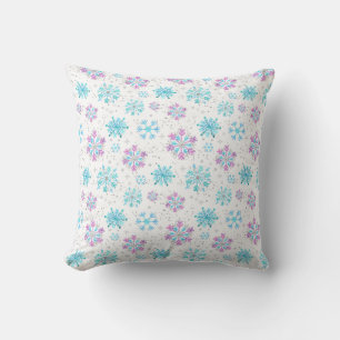 Coussin Flocons de neige violets et bleus d'hiver