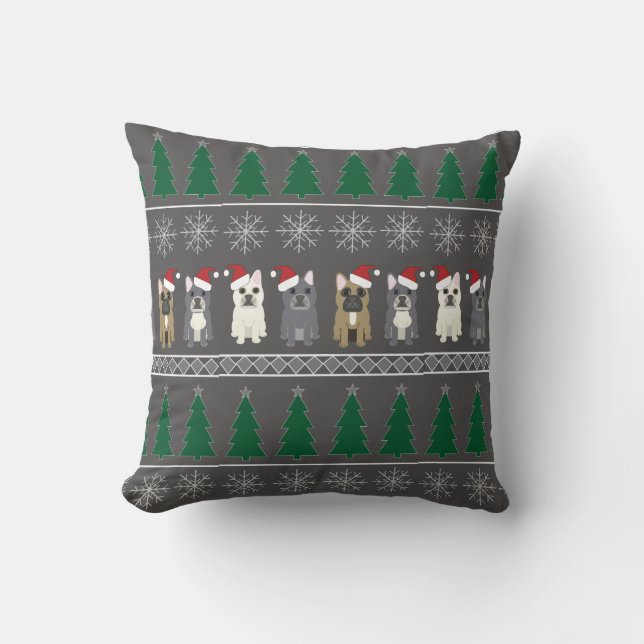 Coussin Flocons de Noël, Chien de Père Noël, Arbre (Recto)