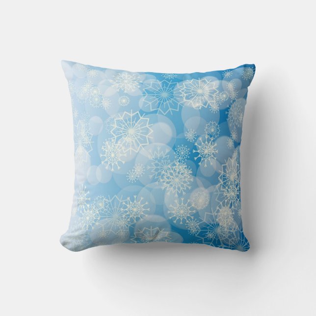 Coussin Flocons de Noël sur un fond bleu          (Recto)