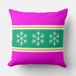 Coussin Flocons Nordiques Bandes Rose Vert Bleu Clair