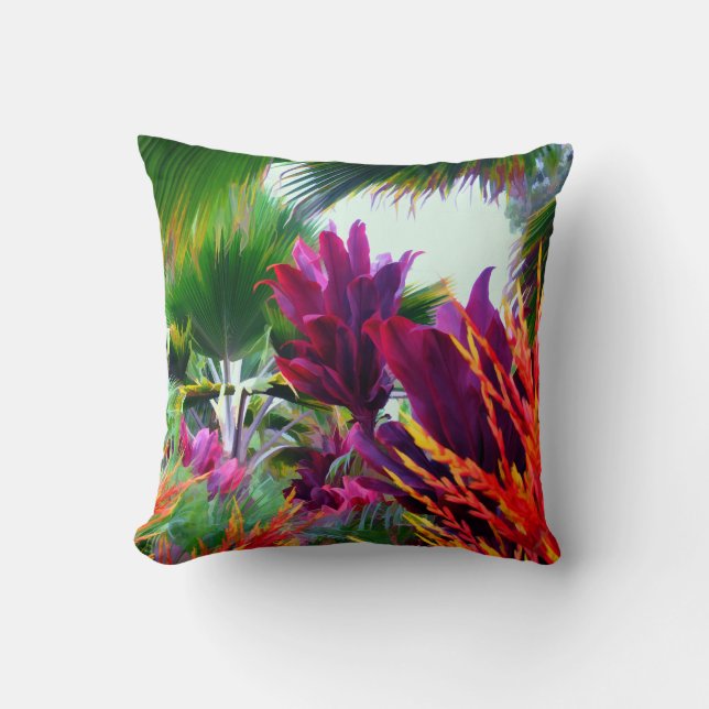 Coussin Flora et palmettes tropicales (Recto)