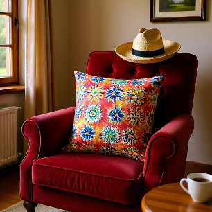 Coussin Flora Fiesta art mexicain aquarelle