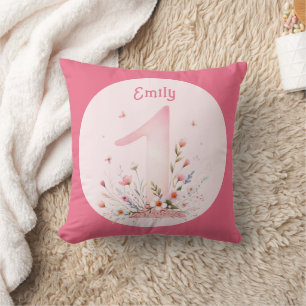 Coussin Floral 1er anniversaire photo cadeau fille fille f