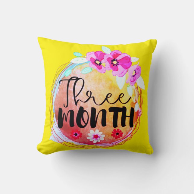Coussin Floral 3 mois Vieux bébé Jalon Étiquette (Recto)
