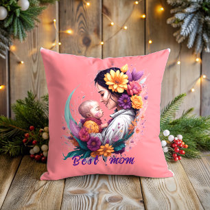 Coussin Floral abstrait vintage Meilleure maman
