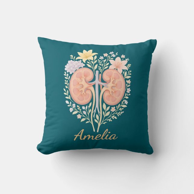 Coussin Floral Anatomical Kidney Nephrology Nurse and Tech (Recto)