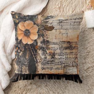 Coussin Floral avec touches de piano rustique et feuille d