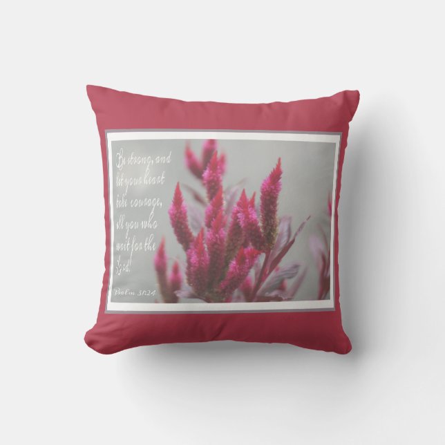 Coussin Floral avec vers de Psaume 31:24 (Recto)