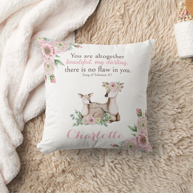Coussin Floral Baby and Mother Deer Bible Verse Nursery (Couverture)