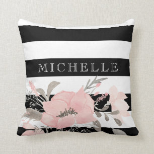 Coussin Floral blanc du noir   personnalisé