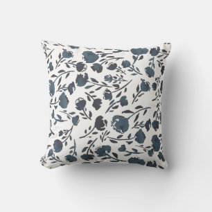 Coussin Floral blanc et bleu Monogramme facultatif