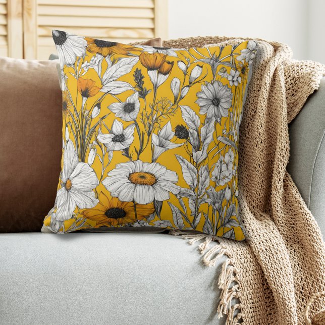Coussin Floral blanc jaune or moderne (Créateur téléchargé)