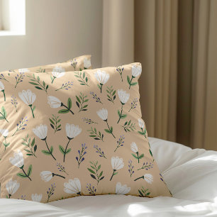 Coussin Floral blanc sur vanille Scandinave