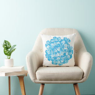 Coussin Floral Bleu Botanique Hydrangée Fleurs