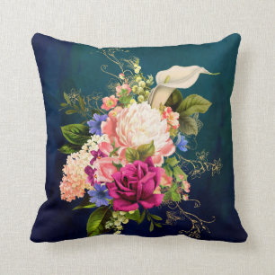 Coussin floral bleu élégant