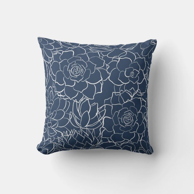 Coussin Floral bleu et blanc de la marine moderne (Recto)