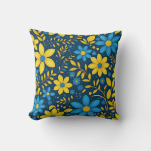 Coussin Floral bleu et jaune
