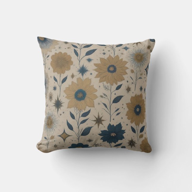 Coussin Floral bleu et or (Recto)