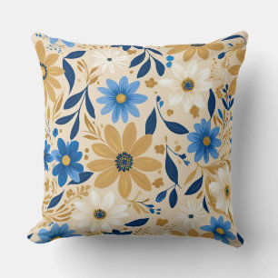 Coussin floral bleu et or