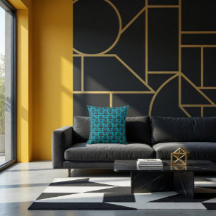 Coussin Floral bleu géométrique Abstrait