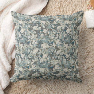 Coussin Floral bleu gris Sage Aquarelle Clematis Motif