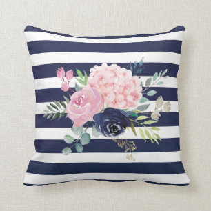 Coussin floral bleu rose et marine