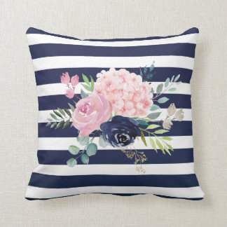 Coussin floral bleu rose et marine