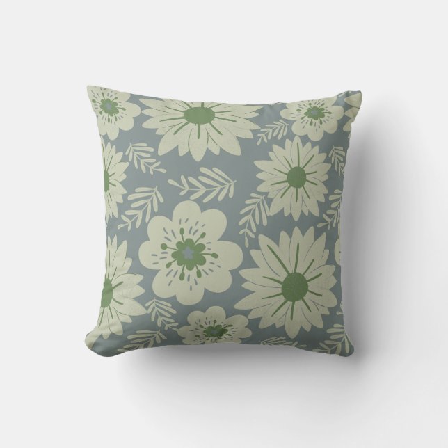 Coussin Floral bleu Vintage rétros (Recto)